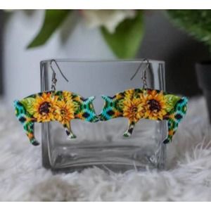 Aztec Sunflower Pig Western Southwestern Dangle Drop Earrings